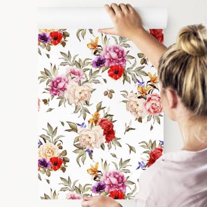 Tapeta Kolorowe Peonie - Akwarela