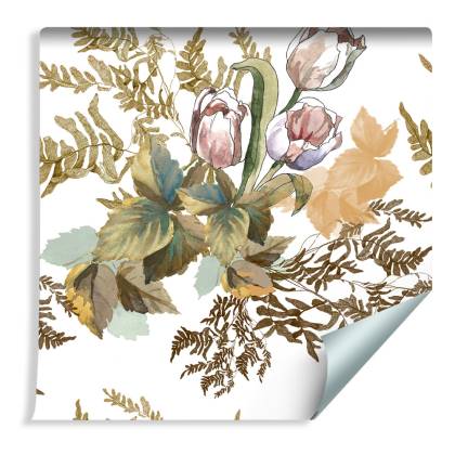 Tapeta Liście I Tulipany W Stylu Vintage