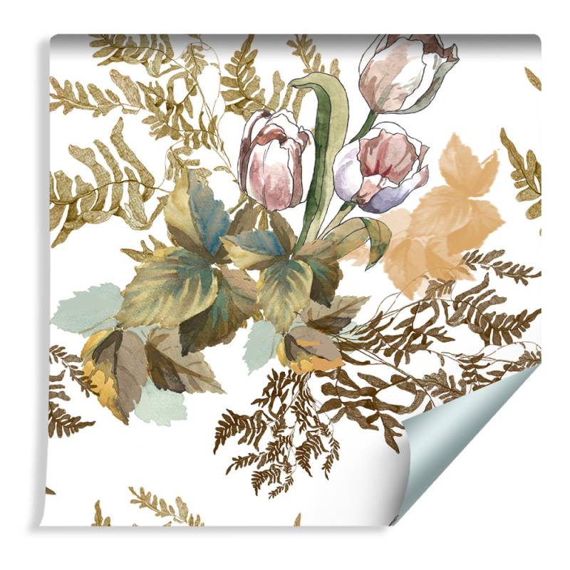 Tapeta Liście I Tulipany W Stylu Vintage