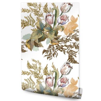 Tapeta Liście I Tulipany W Stylu Vintage