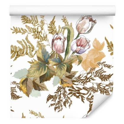 Tapeta Liście I Tulipany W Stylu Vintage