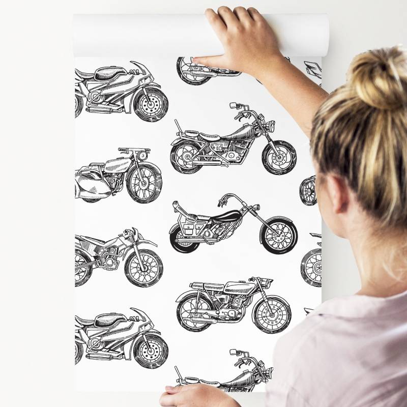 Tapeta Czarno-Białe Rysowane Motocykle