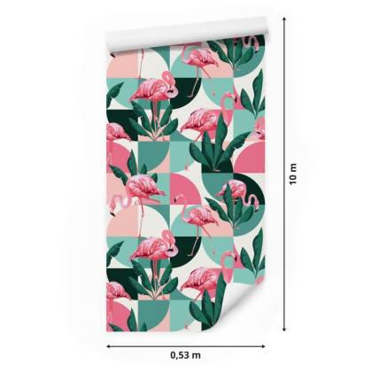 Tapeta Modne Różowe Flamingi I Liście