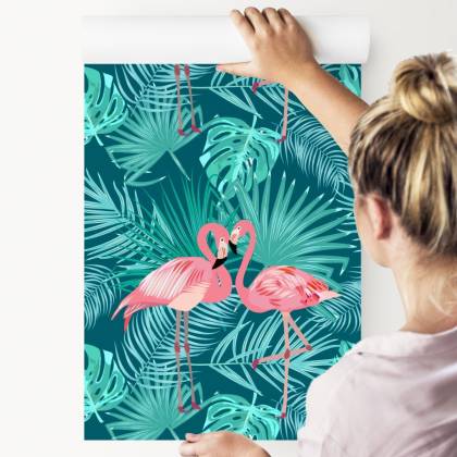 Tapeta Dekoracyjna Flamingi Liście