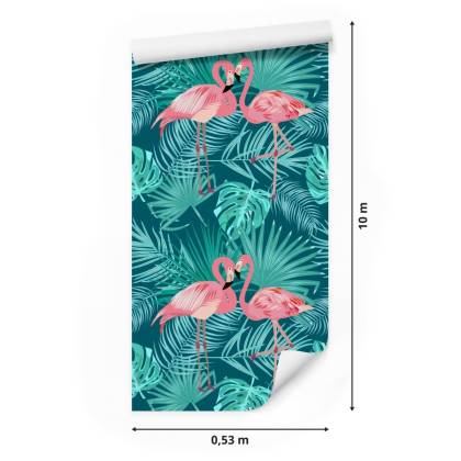 Tapeta Dekoracyjna Flamingi Liście