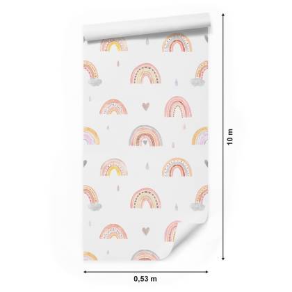 Tapeta Dla Dzieci Pastelowa Tęcza Chmury Serca 3D