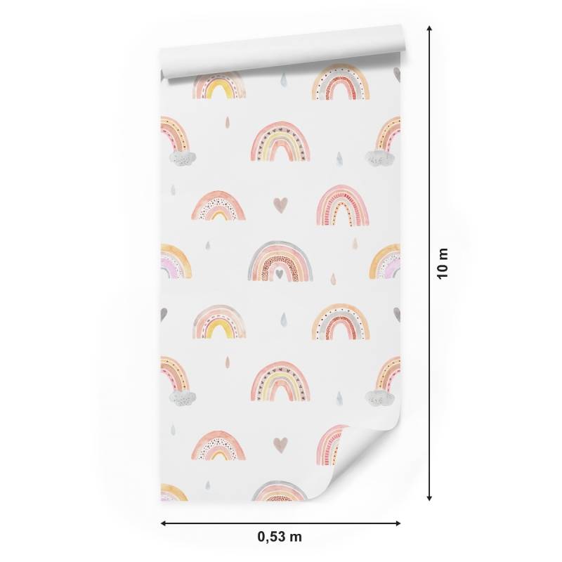 Tapeta Dla Dzieci Pastelowa Tęcza Chmury Serca 3D
