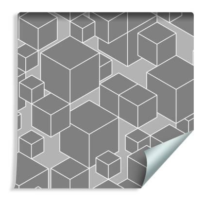 Tapeta Geometryczna - Sześciany W Odcieniach Szarości