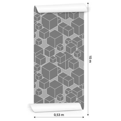 Tapeta Geometryczna - Sześciany W Odcieniach Szarości
