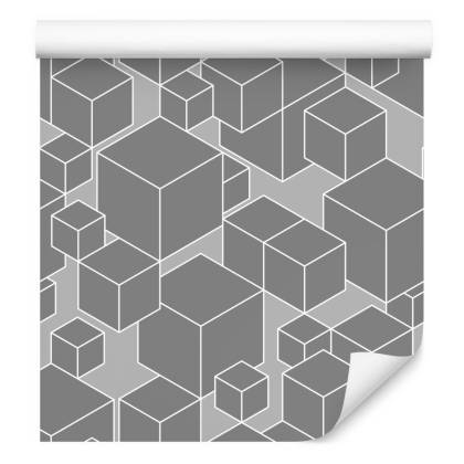 Tapeta Geometryczna - Sześciany W Odcieniach Szarości