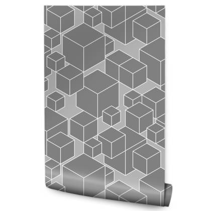 Tapeta Geometryczna - Sześciany W Odcieniach Szarości