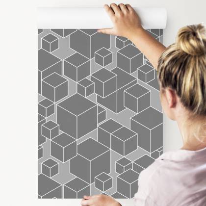 Tapeta Geometryczna - Sześciany W Odcieniach Szarości