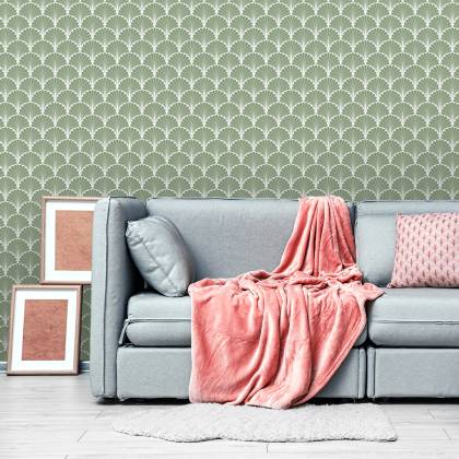 Tapeta Retro - Geometryczne Liście Dekoracyjne