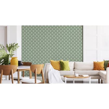 Tapeta Retro - Geometryczne Liście Dekoracyjne