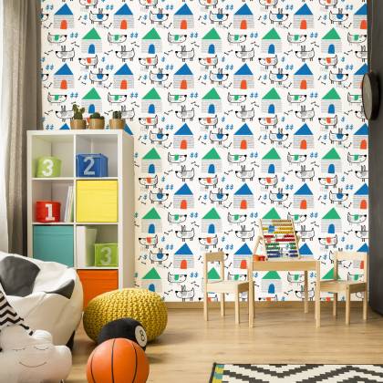 Tapeta Do Pokoju Dziecka Psy W Stylu Skandynawskim
