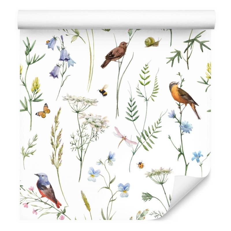 Tapeta Do Salonu Ptaki Kwiaty Liście Natura Motyle