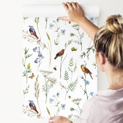 Tapeta Do Salonu Ptaki Kwiaty Liście Natura Motyle