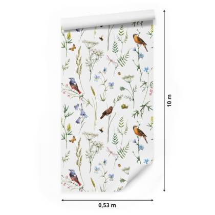 Tapeta Do Salonu Ptaki Kwiaty Liście Natura Motyle