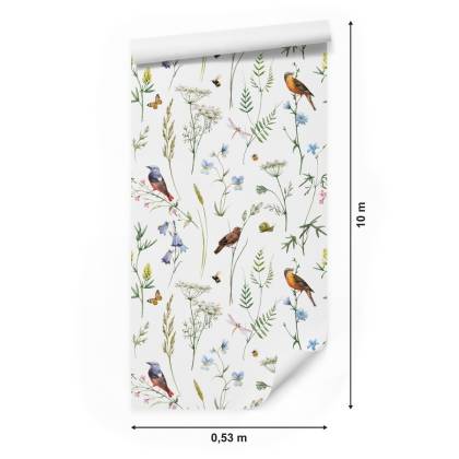 Tapeta Do Salonu Ptaki Kwiaty Liście Natura Motyle