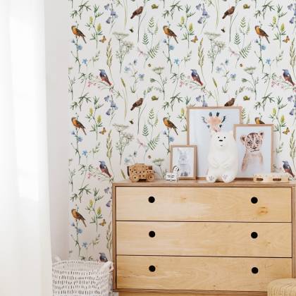 Tapeta Do Salonu Ptaki Kwiaty Liście Natura Motyle