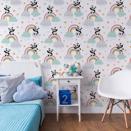 Tapeta Pandy Z Tęczą