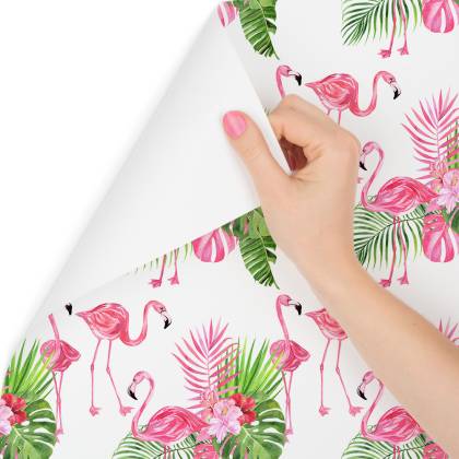 Tapeta Do Salonu, Flamingi, Kwiaty, Zieleń