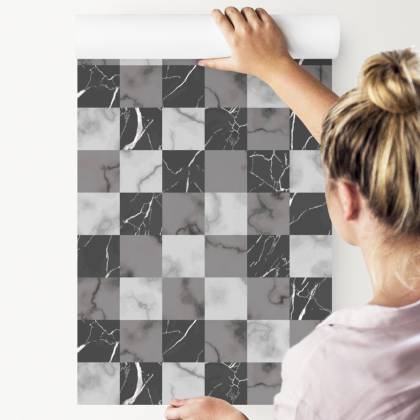 Tapeta Modernistyczna Szara Krata Na Wzór Marmuru