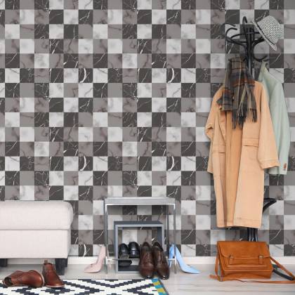 Tapeta Modernistyczna Szara Krata Na Wzór Marmuru