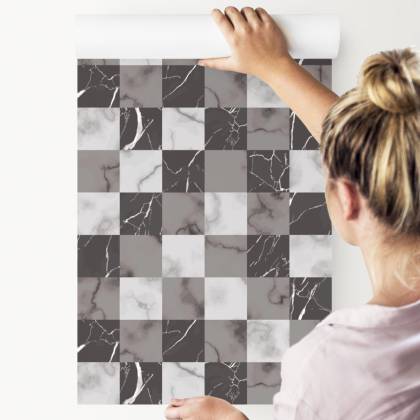 Tapeta Modernistyczna Szara Krata Na Wzór Marmuru