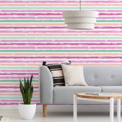 Tapeta W Kolorowe, Klasyczne Paski Poziome, Salon