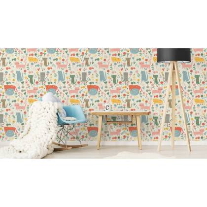 Tapeta Dla Dzieci - Kolorowe Kotki I Roślinki