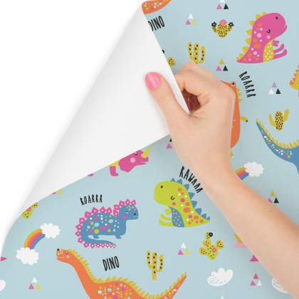 Tapeta Dla Dzieci Kolorowe Dinozaury Kaktusy Tęcza