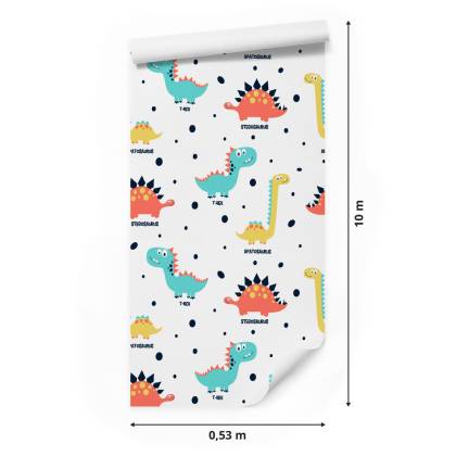 Tapeta Do Pokoju Dziecka Kolorowe Dinozaury Kropki