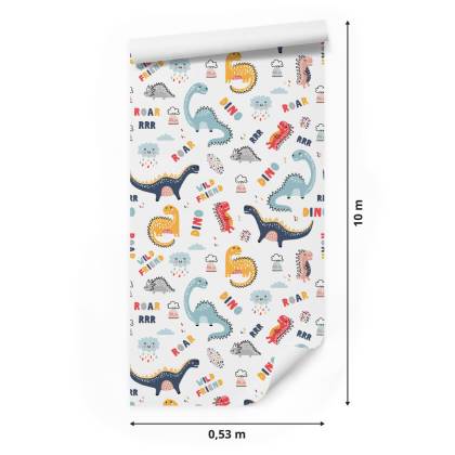 Tapeta Do Pokoju Dziecka Kolorowe Dinozaury Chmury