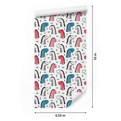 Tapeta Dla Dzieci W Kolorowe Dinozaury, Kropki