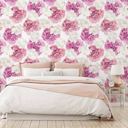Tapeta Różowe Peonie I Białe Tulipany