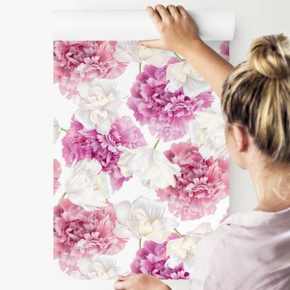 Tapeta Różowe Peonie I Białe Tulipany
