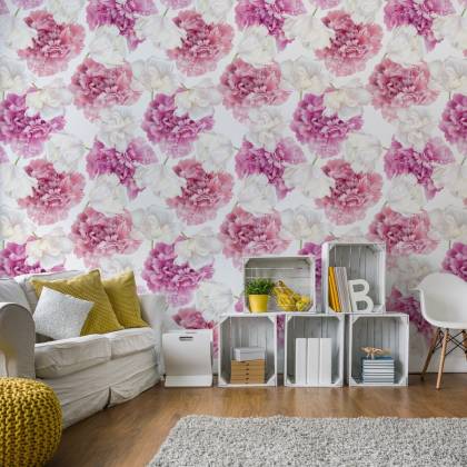 Tapeta Różowe Peonie I Białe Tulipany