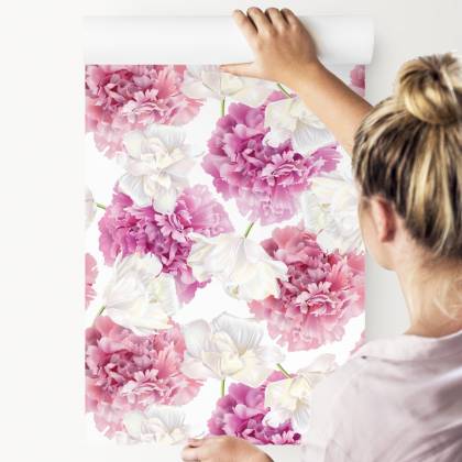 Tapeta Różowe Peonie I Białe Tulipany