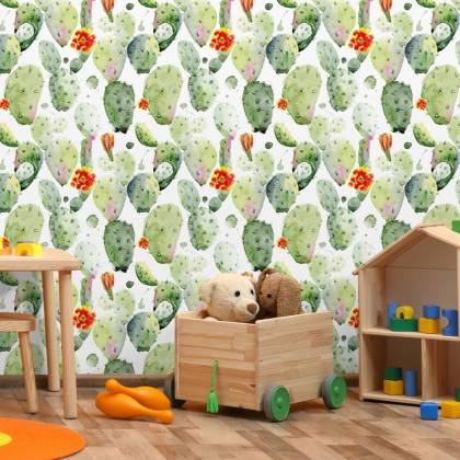 Tapeta Kaktusy Z Plamami I Kwiatami