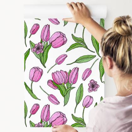 Tapeta Rysowane Kwitnące Tulipany