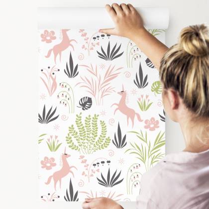 Tapeta Dla Dzieci - Jednorożce I Rośliny