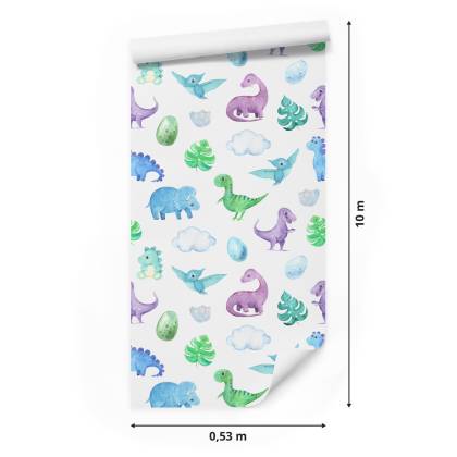Tapeta Dla Chłopca Dinozaury Liście Chmury