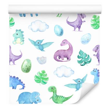 Tapeta Dla Chłopca Dinozaury Liście Chmury