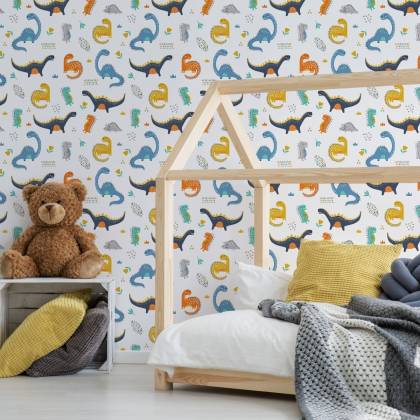 Tapeta Do Pokoju Chłopca Dinozaury Kwiaty