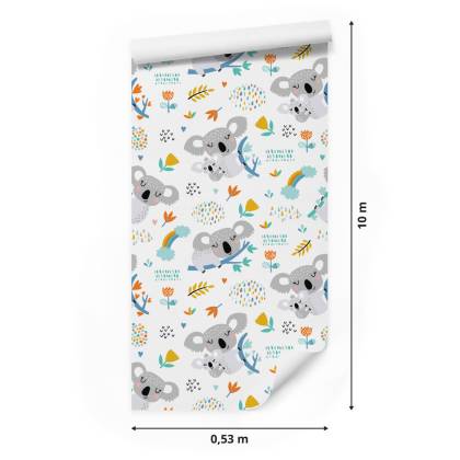 Tapeta Dla Chłopca, Koala, Tęcza, Chmury, Kwiaty