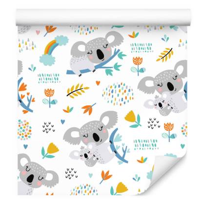 Tapeta Dla Chłopca, Koala, Tęcza, Chmury, Kwiaty