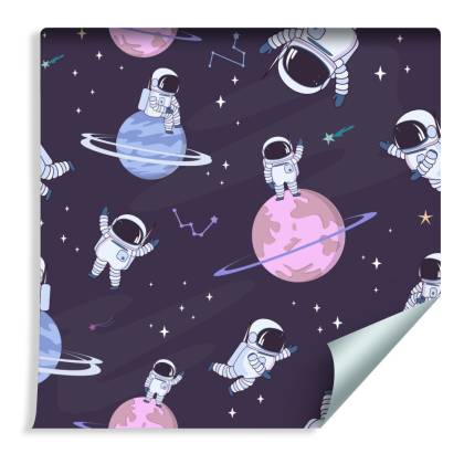 Tapeta Dla Dzieci - Kosmonauci Wśród Gwiazd I Planet