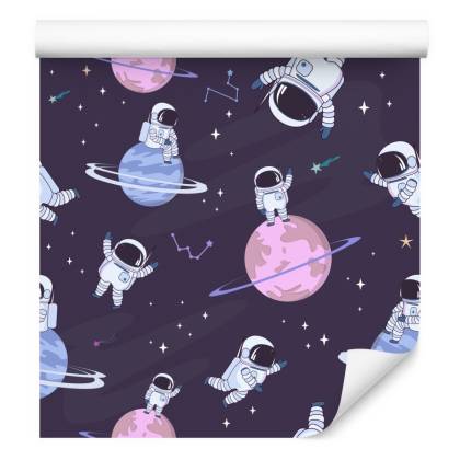 Tapeta Dla Dzieci - Kosmonauci Wśród Gwiazd I Planet