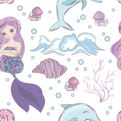 Tapeta Kolorowe Syrenki I Delfiny